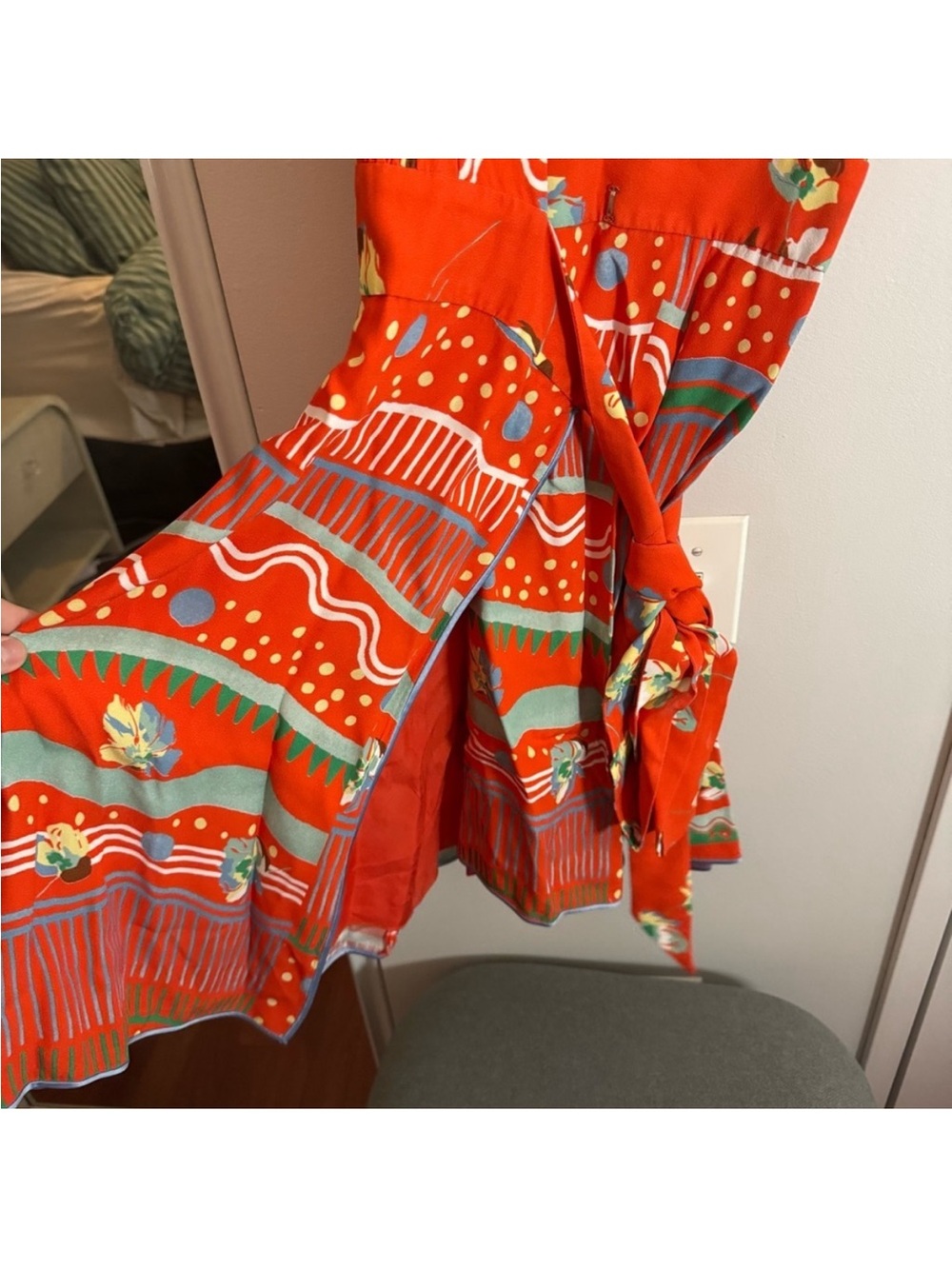 Marc Jacobs Silk Mixed Print Wrap Midi Dress | Orange (Size 0) - Picture 5 of 5
